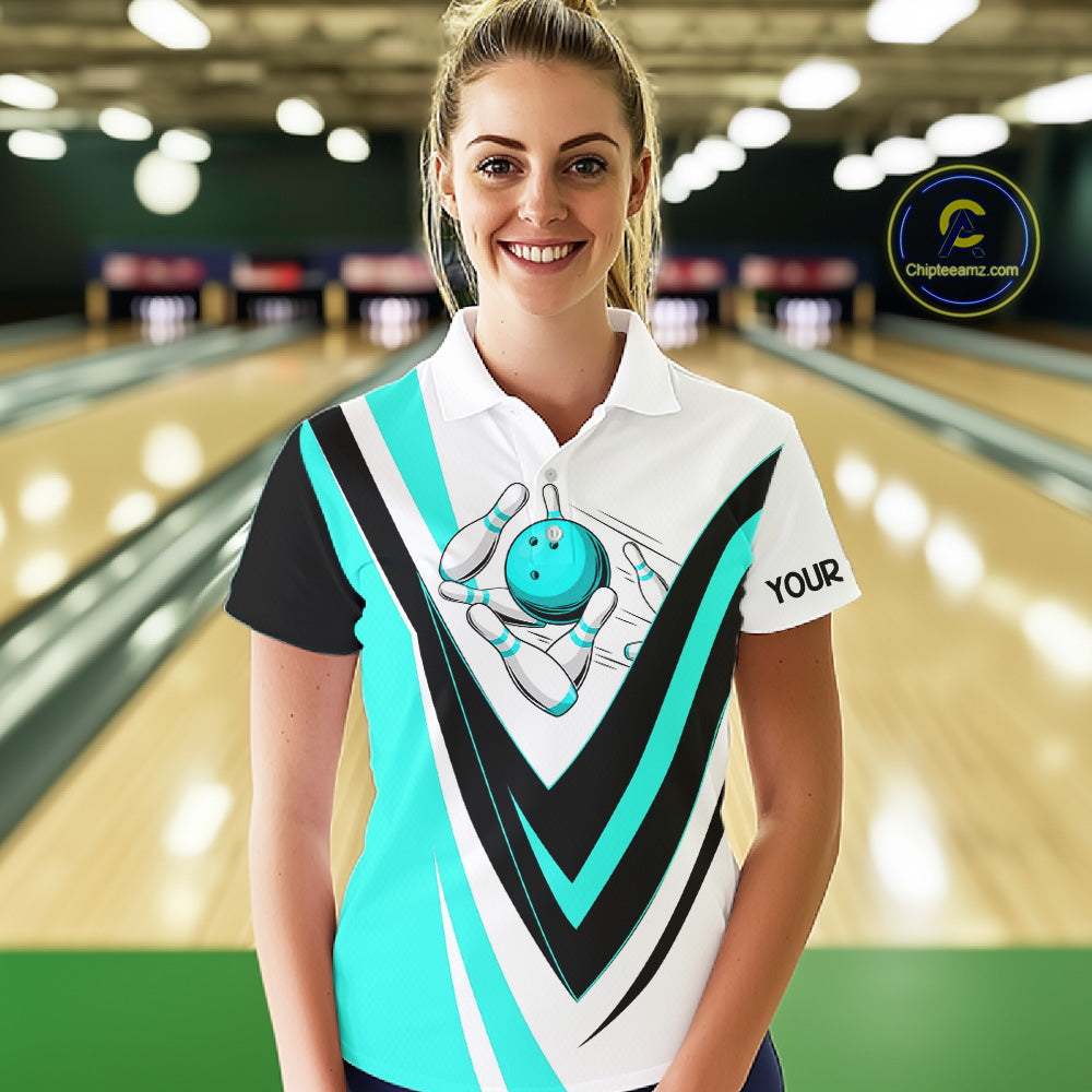 Custom bowling polo shirts for women I'm not swearing, I'm using my bowling words Cyan blue bowl shirt NQS7435