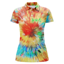 Load image into Gallery viewer, Womens golf polo shirts with colorful tie dye background custom name team golf shirts ladies NQS5432