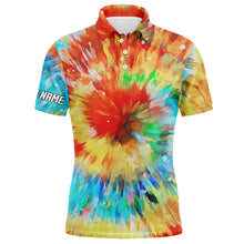 Load image into Gallery viewer, Mens golf polo shirt with colorful tie dye background custom name team golf shirts for mens NQS5432