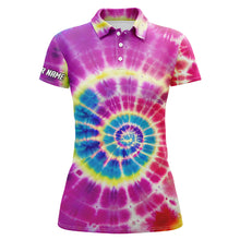 Load image into Gallery viewer, Womens golf polo shirts with colorful pink tie dye background custom name team golf shirts ladies NQS5433