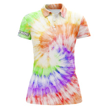 Load image into Gallery viewer, Womens golf polo shirts with colorful tie dye background custom name team golf tops for women NQS5435