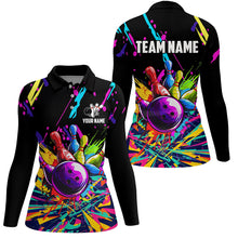 Load image into Gallery viewer, Colorful bowling jerseys Bowling Polo, 1/4 Zip Shirt for Women Custom Bowling Team shirts for bowlers NQS7597