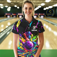 Load image into Gallery viewer, Colorful bowling jerseys Bowling Polo, 1/4 Zip Shirt for Women Custom Bowling Team shirts for bowlers NQS7597