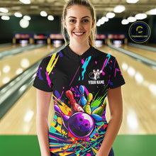 Load image into Gallery viewer, Colorful bowling jerseys Bowling Polo, 1/4 Zip Shirt for Women Custom Bowling Team shirts for bowlers NQS7597