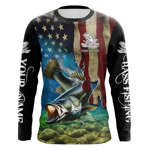 Largemouth Bass Fishing 3D American Flag Patriotic Customize name fishing shirts NQS432