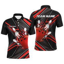 Load image into Gallery viewer, Black and Red Men Bowling Polo, 1/4 Zip Shirt custom Bowling Ball Pins flame bowling jersey for Bowler NQS8428