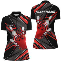 Load image into Gallery viewer, Black and Red Womens Bowling Shirts custom Bowling Ball and Pins flame bowling jerseys for Bowlers NQS8428