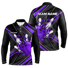 Load image into Gallery viewer, Black Purple Men Bowling Polo, 1/4 Zip Shirt custom Bowling Ball Pins flame bowling jersey for Bowler NQS8429