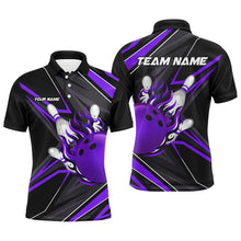 Load image into Gallery viewer, Black Purple Men Bowling Polo, 1/4 Zip Shirt custom Bowling Ball Pins flame bowling jersey for Bowler NQS8429