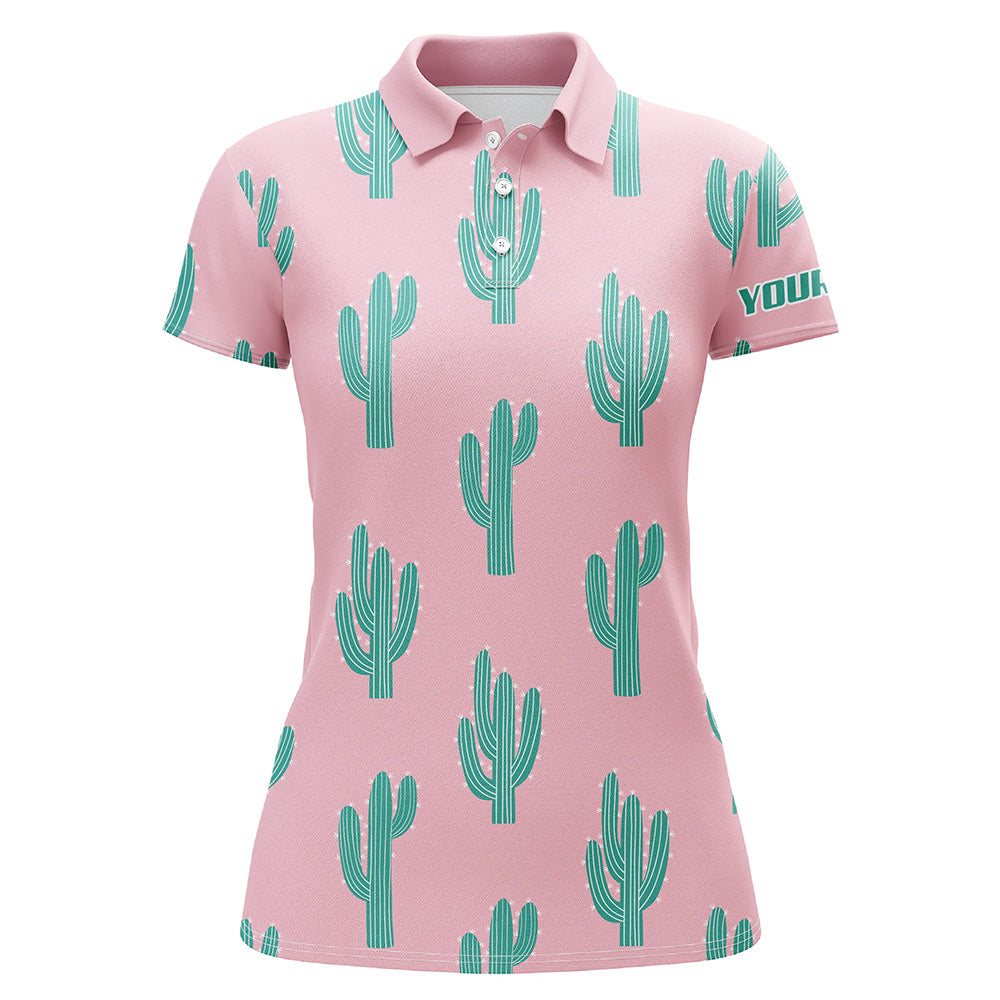 Personalized desert cactus pink pattern Womens golf polo shirts custom funny cactus golf gifts NQS8435