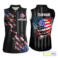 Load image into Gallery viewer, Black American flag smoke Women&#39;s Sleeveless Polo Shirt Custom Patriotic Team Golf attire NQS10615