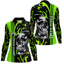 Load image into Gallery viewer, Bowling Shirts For Women Custom Black and Green flame skull Bowling ball and pins Team league Jerseys NQS8666