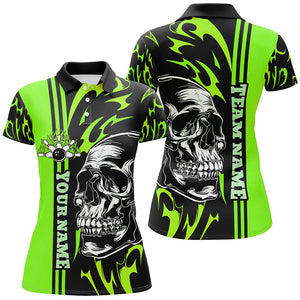 Bowling Shirts For Women Custom Black and Green flame skull Bowling ball and pins Team league Jerseys NQS8666