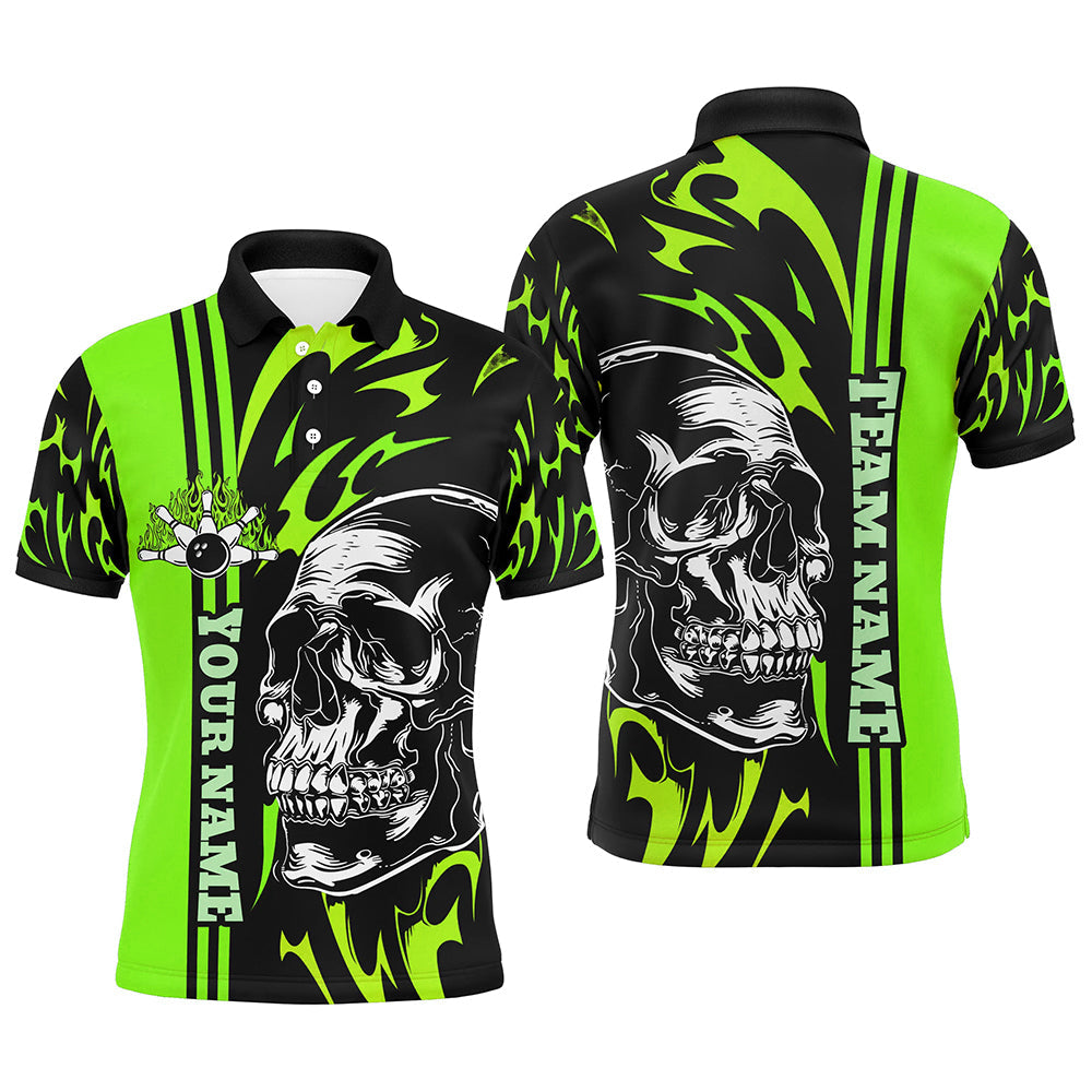 Bowling Shirts For Men Custom Black and Green flame skull Bowling ball and pins Team league Jerseys NQS8666