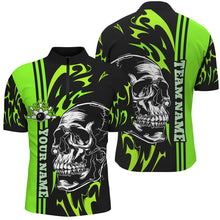 Load image into Gallery viewer, Bowling Shirts For Men Custom Black and Green flame skull Bowling ball and pins Team league Jerseys NQS8666