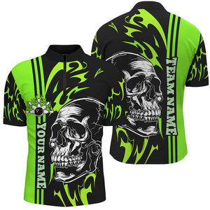 Bowling Shirts For Men Custom Black and Green flame skull Bowling ball and pins Team league Jerseys NQS8666