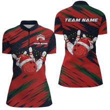 Load image into Gallery viewer, Red Camo Christmas Bowling Ball and pins Shirts For Women Custom Bowling Team Jerseys Xmas Outfits NQS8888