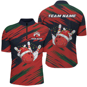 Red Camo Christmas Bowling Ball and pins Shirts For Men Custom Bowling Team Jerseys Xmas Outfits NQS8888