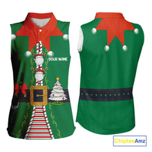 Load image into Gallery viewer, Green and Red Funny Elf Christmas Sleeveless Golf Polo shirt Custom ladies Christmas golf tops NQS11019