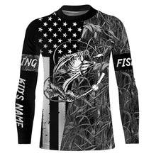 Load image into Gallery viewer, Bass Fishing American Flag patriotic gray Camo custom Performance Long Sleeve fishing shirt for angler NQSD98