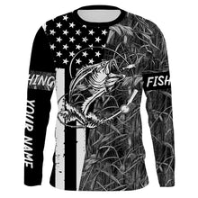 Load image into Gallery viewer, Bass Fishing American Flag patriotic gray Camo custom Performance Long Sleeve fishing shirt for angler NQSD98