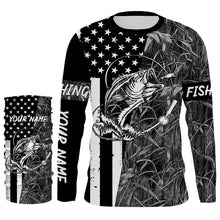 Load image into Gallery viewer, Bass Fishing American Flag patriotic gray Camo custom Performance Long Sleeve fishing shirt for angler NQSD98