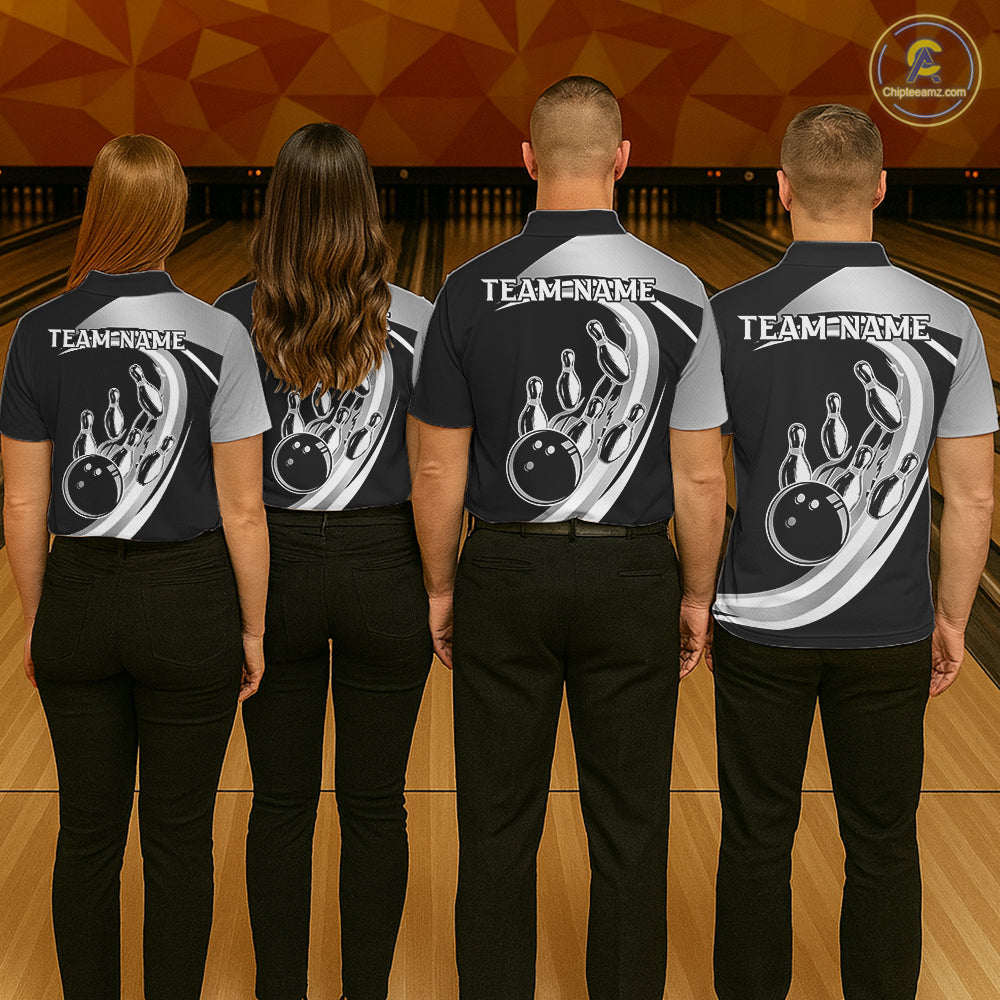 Black and Silver Bowling Shirts For Men Custom Bowling Team League Jerseys, Gift For Bowler NQS11416