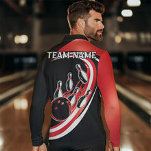 Load image into Gallery viewer, Black and Red Bowling Polo, 1/4 Zip Shirt For Men Custom Bowling Team League Jersey, Gift For Bowler NQS9490