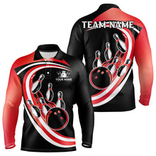 Load image into Gallery viewer, Black and Red Bowling Polo, 1/4 Zip Shirt For Men Custom Bowling Team League Jersey, Gift For Bowler NQS9490