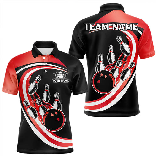 Black and Red Bowling Polo, 1/4 Zip Shirt For Men Custom Bowling Team League Jersey, Gift For Bowler NQS9490