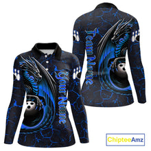 Load image into Gallery viewer, Black And Blue Custom Dragon Bowling Shirts For Women, Dragon Bowling Team Shirts NQS11620