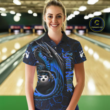 Load image into Gallery viewer, Black And Blue Custom Dragon Bowling Shirts For Women, Dragon Bowling Team Shirts NQS11620