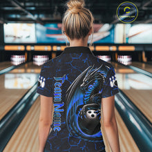 Load image into Gallery viewer, Black And Blue Custom Dragon Bowling Shirts For Women, Dragon Bowling Team Shirts NQS11620