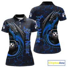 Load image into Gallery viewer, Black And Blue Custom Dragon Bowling Shirts For Women, Dragon Bowling Team Shirts NQS11620