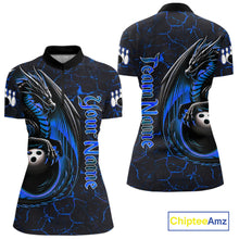 Load image into Gallery viewer, Black And Blue Custom Dragon Bowling Shirts For Women, Dragon Bowling Team Shirts NQS11620
