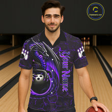 Load image into Gallery viewer, Black And Purple Custom Dragon Bowling Button-up Shirts, Dragon Hawaiian Bowling Team Shirts NQS11621