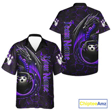 Load image into Gallery viewer, Black And Purple Custom Dragon Bowling Button-up Shirts, Dragon Hawaiian Bowling Team Shirts NQS11621