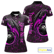 Load image into Gallery viewer, Black And Pink Custom Dragon Bowling Shirts For Women, Dragon Bowling Team Shirts NQS11622