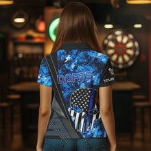 Load image into Gallery viewer, Black and White American Flag Skull Darts Blue Camo Darts Shirts For Women Custom Team Darts Jersey NQS9653