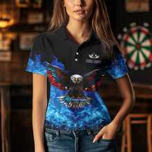Load image into Gallery viewer, Blue Flame Smoke American Flag Eagle Skull Women Darts Polo, 1/4 Zip Shirts Custom Darts Team Jersey NQS9658