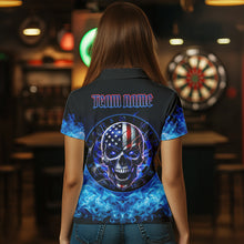 Load image into Gallery viewer, Blue Flame Smoke American Flag Eagle Skull Women Darts Polo, 1/4 Zip Shirts Custom Darts Team Jersey NQS9658