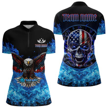 Load image into Gallery viewer, Blue Flame Smoke American Flag Eagle Skull Women Darts Polo, 1/4 Zip Shirts Custom Darts Team Jersey NQS9658