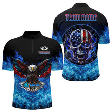 Load image into Gallery viewer, Blue Flame Smoke American Flag Eagle Skull Darts Polo, 1/4 Zip Shirts For Men Custom Darts Team Jersey NQS9658