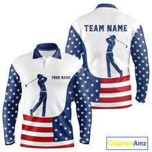 Load image into Gallery viewer, Red, White and Blue American Flag Golf polo shirt for men custom patriotic mens golf outfit NQS11728