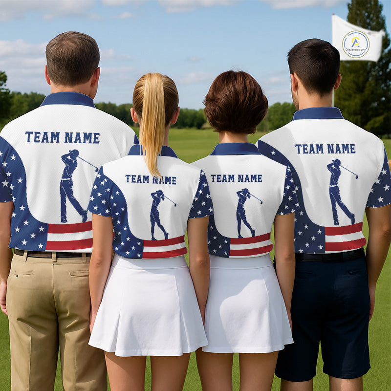 Red, White and Blue American Flag Golf polo shirt for Women custom patriotic ladies golf outfit NQS11728
