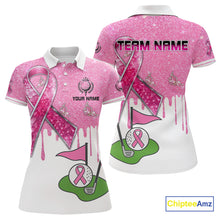 Load image into Gallery viewer, Pink ribbon glitter Golf Polo Shirts For Women Custom team golf jerseys, breast cancer golf shirts NQS9882