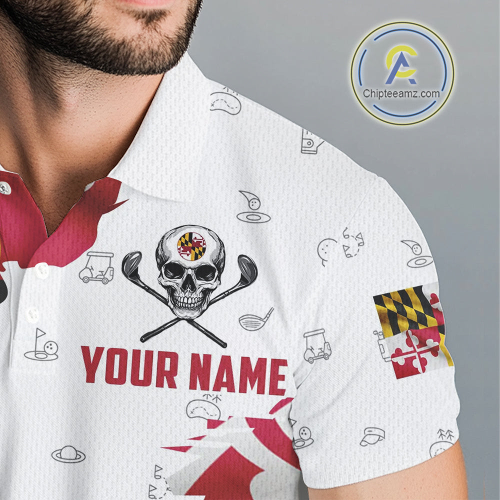 Maryland Flag Golf Clubs Skull Golf Camo Men golf polo shirts Custom Patriotic Golf Team Jerseys NQS9937