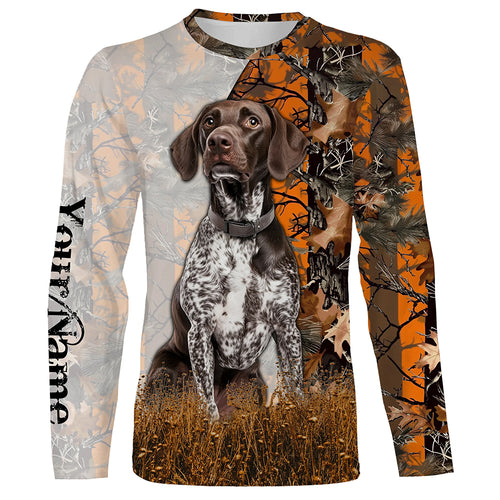 German Shorthaired Pointer dog hunting orange camo Custom Name Full Printing Shirts, Hunting Gifts NQS3569