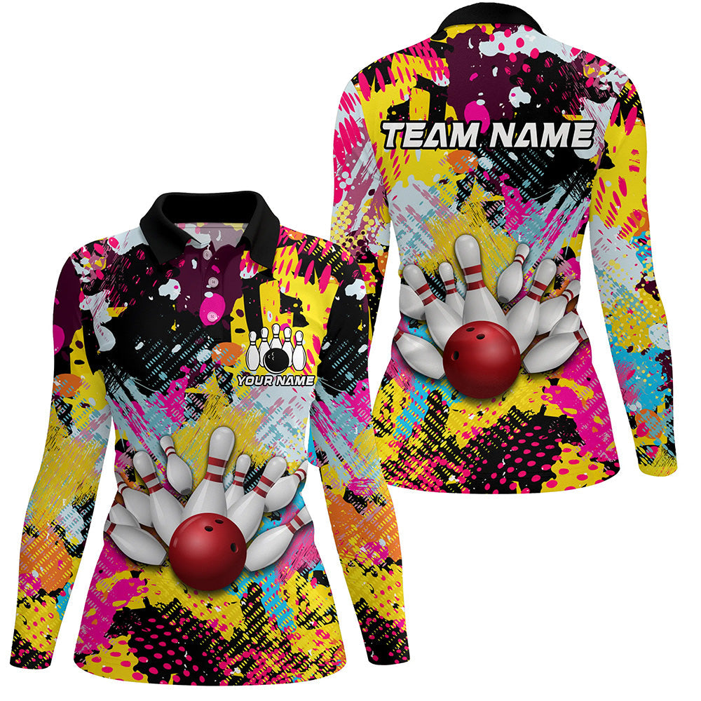 Colorful bowling jerseys Bowling Polo, 1/4 Zip Shirt for Women Custom Bowling Team shirts for bowlers NQS8023