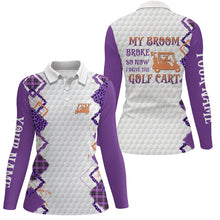 Load image into Gallery viewer, Funny Halloween Leopard Womens golf polo shirts Custom My broom broke so now I drive the golf cart NQS8214